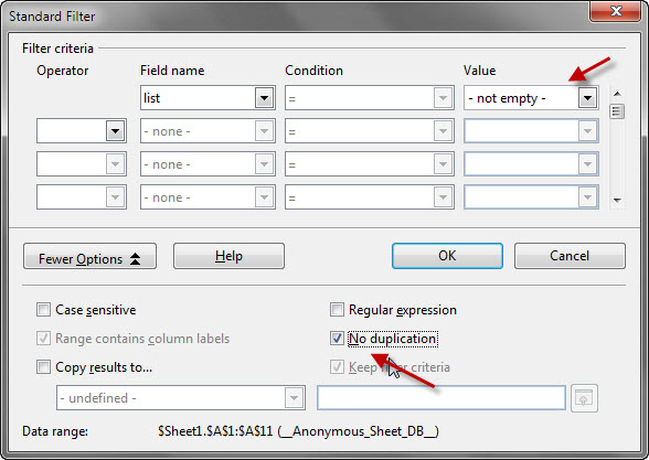 Data > Filter > Standard Filter Data > Filter > Standard Filter
